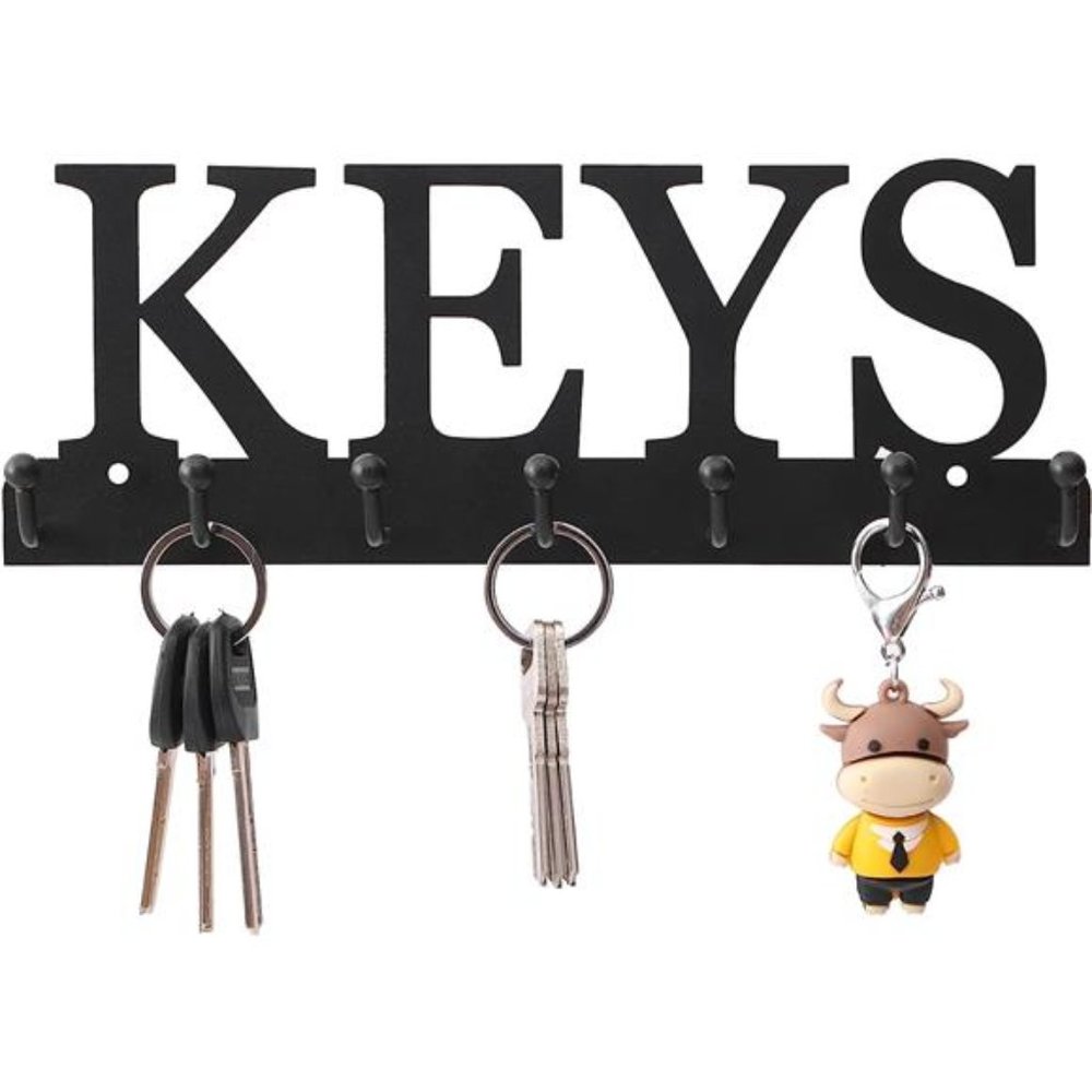 Key Holder Wall Mounted Key Hooks for Wall Decorative with 7 Hooks Black Metal
